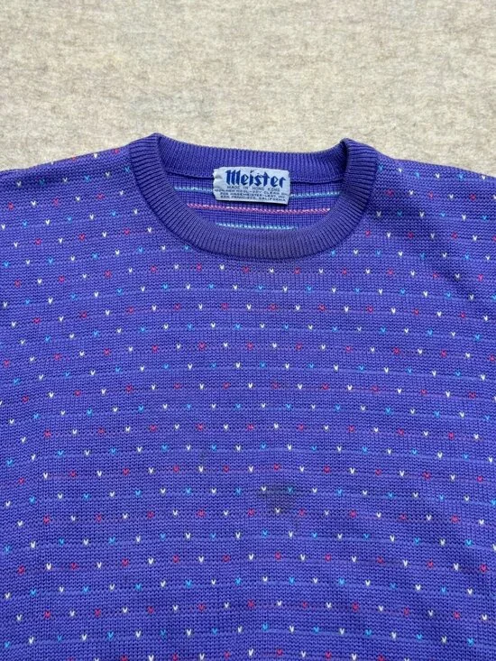 Vintage 80s Meister Purple Long Sleeve Crewneck Sweater Small Stranger Things - Picture 2 of 8